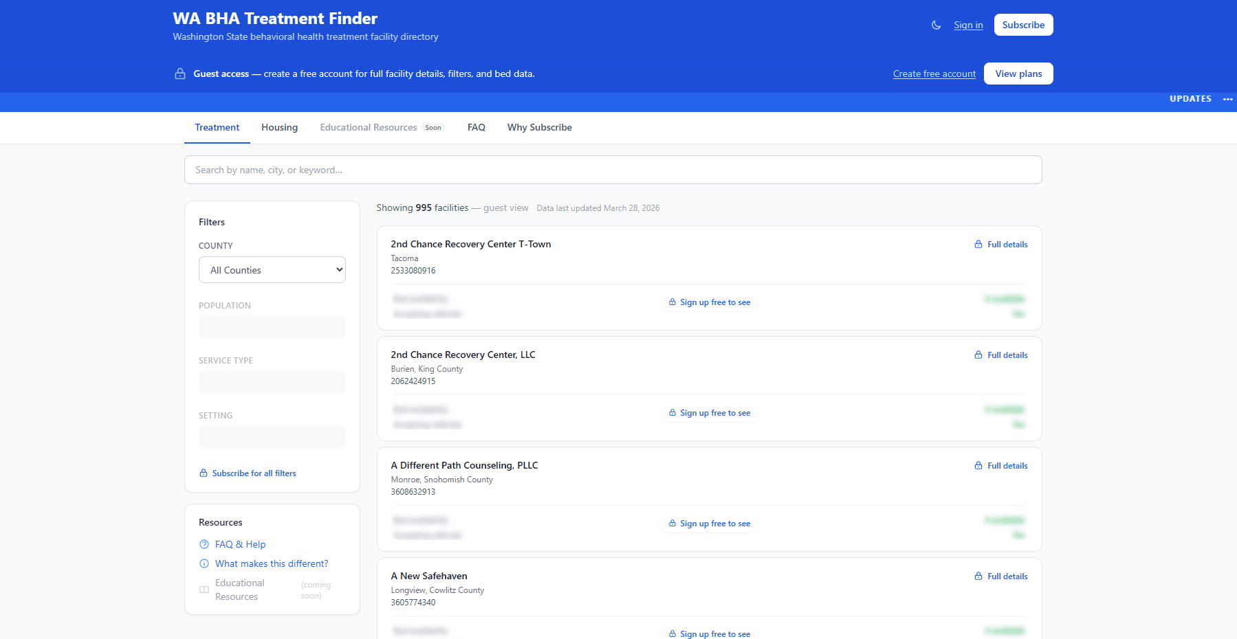 WA BHA Treatment Finder